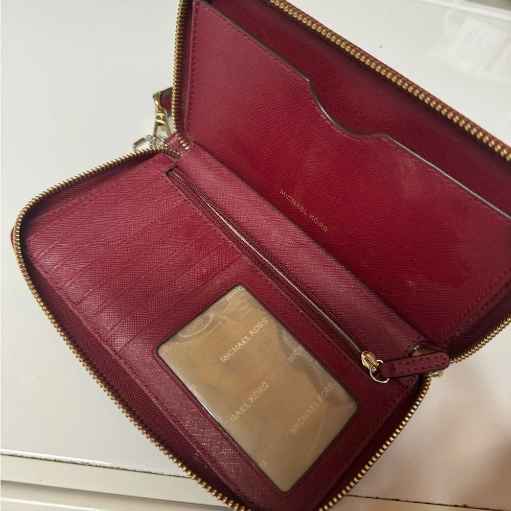 Michael Kors Red Wallet Sleek Design Gold Hardware